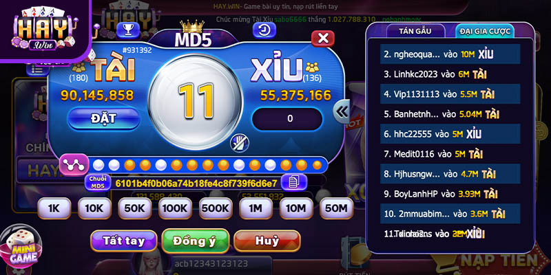 Tài Xỉu MD5 HAYWIN – Game Cá Cược Hấp Dẫn, Minh Bạch